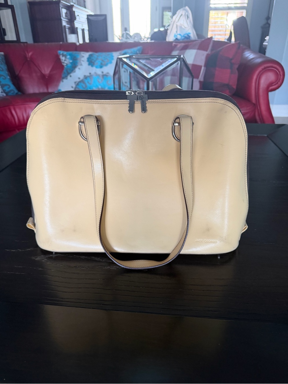 Vintage Jack Georges Milano Leather Laptop Tote Bag Buttercream Yellow
